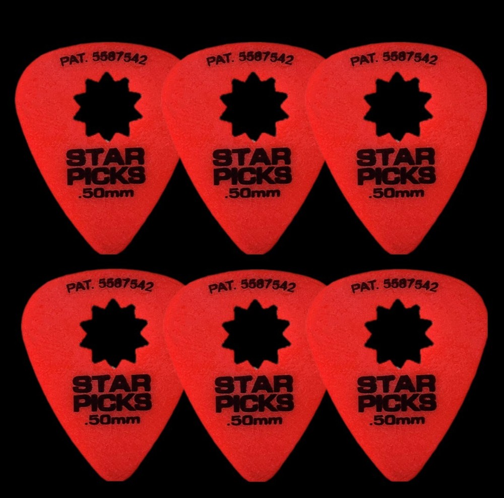 Everly Star-Grip Guitar Picks 6 Pack .50mm Red