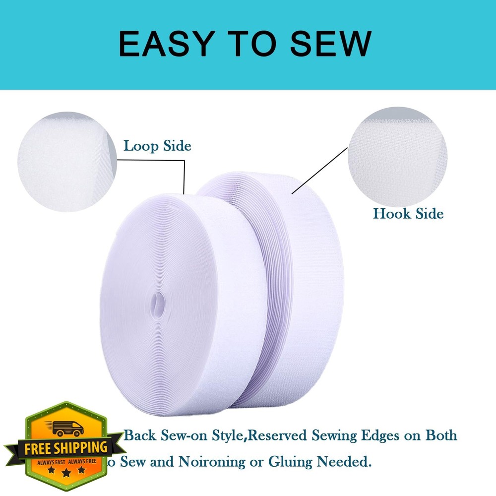 Sew On Hook and Loop Strips White 2" x 10 ft for Fabric Crafts