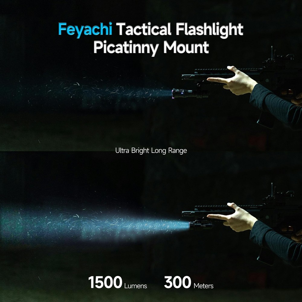 Feyachi Tactical Flashlight - 1500 Lumens Rail Mounted Flashlight, with 5 Interc