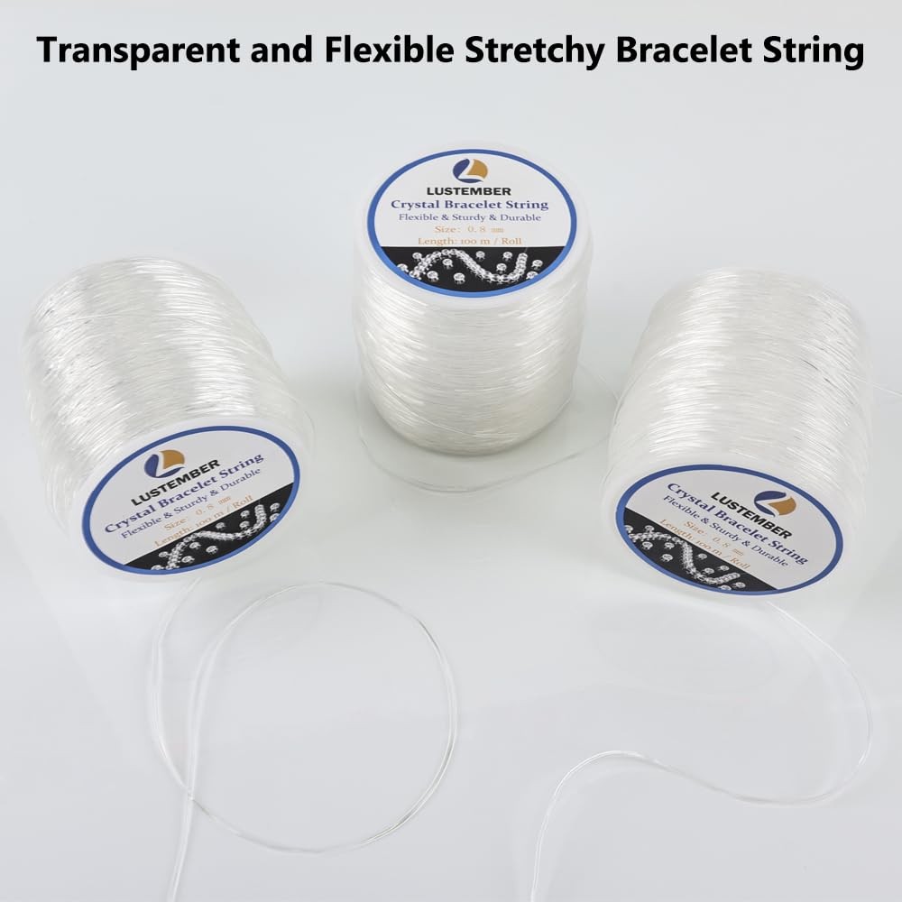 0.8 mm Stretchy Bracelet String, 3 Rolls Durable Elastic String, Clear Bead C...