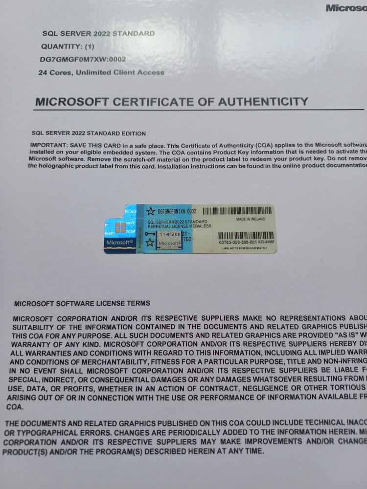MS SQL Server 2022 Standard Retail 24 Core License unlimited User CAL