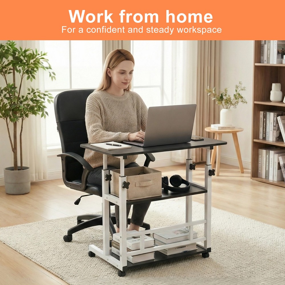 3 Tier Rolling Computer Desk Laptop Table Height Adjustable Study Table 60x40cm