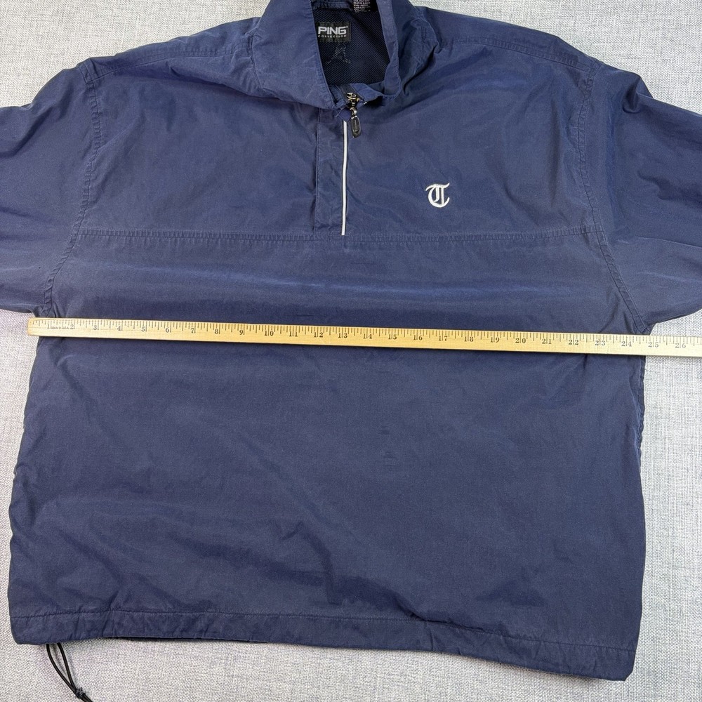 Men’s Blue Ping Gold Pullover Windbreaker Size Large 1/4 Zip Lightweight
