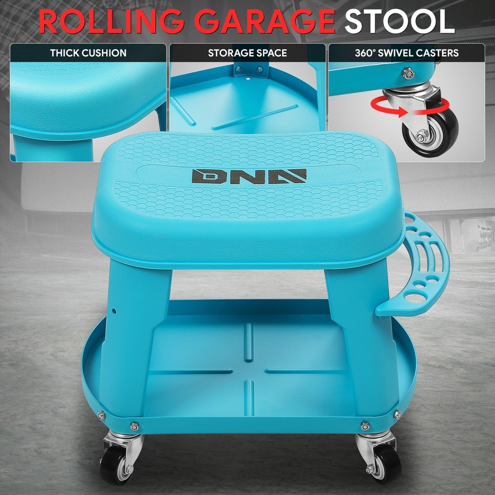 300 LBs 360-Degree Removable Workshop Tool Rolling Garage Stool Mobile Seat Blue