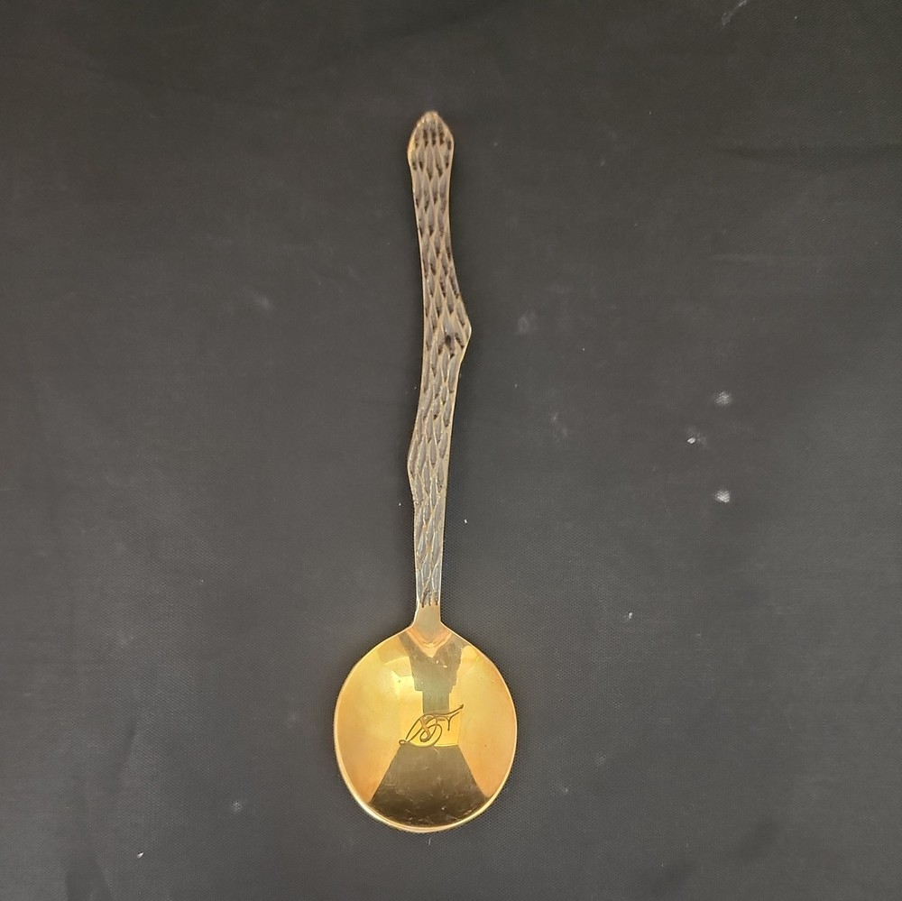 Vintage Handmade Solid Brass Spoon with beautiful carved handle