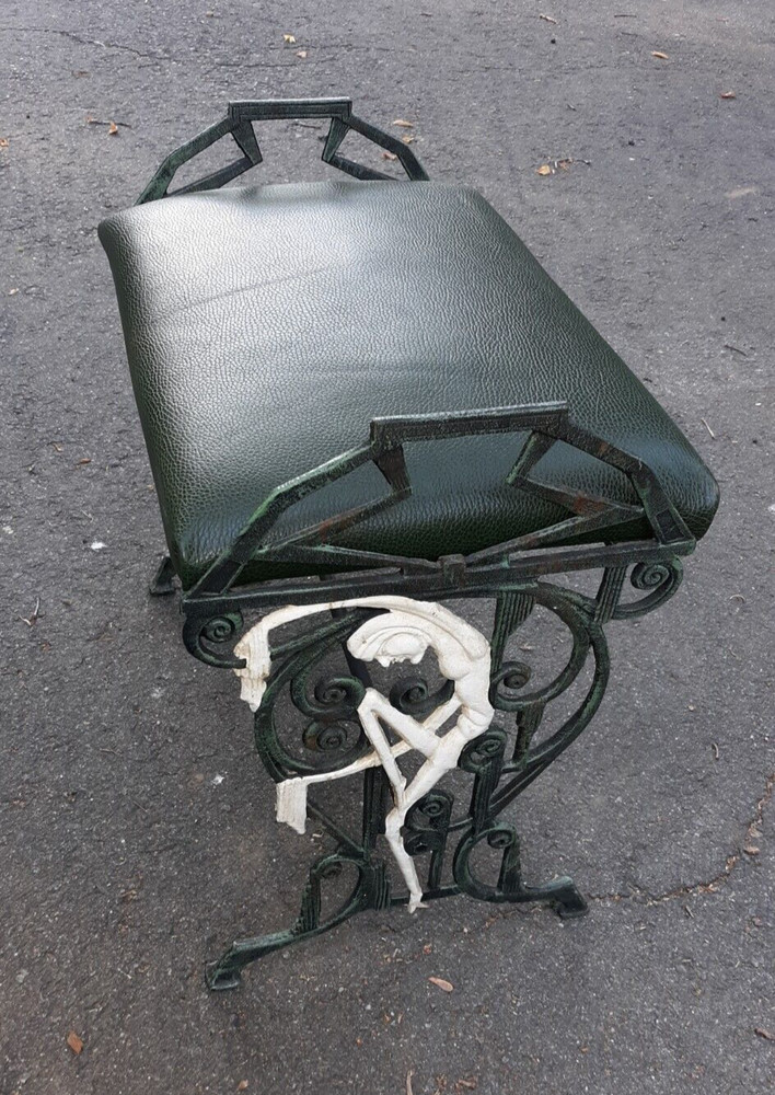 Art Deco Cast Iron And Leather Bench Stool