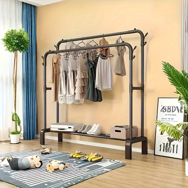 Durable Multipurpose Coat Rack, Double Rod Clothes Hanging & Drying Rack