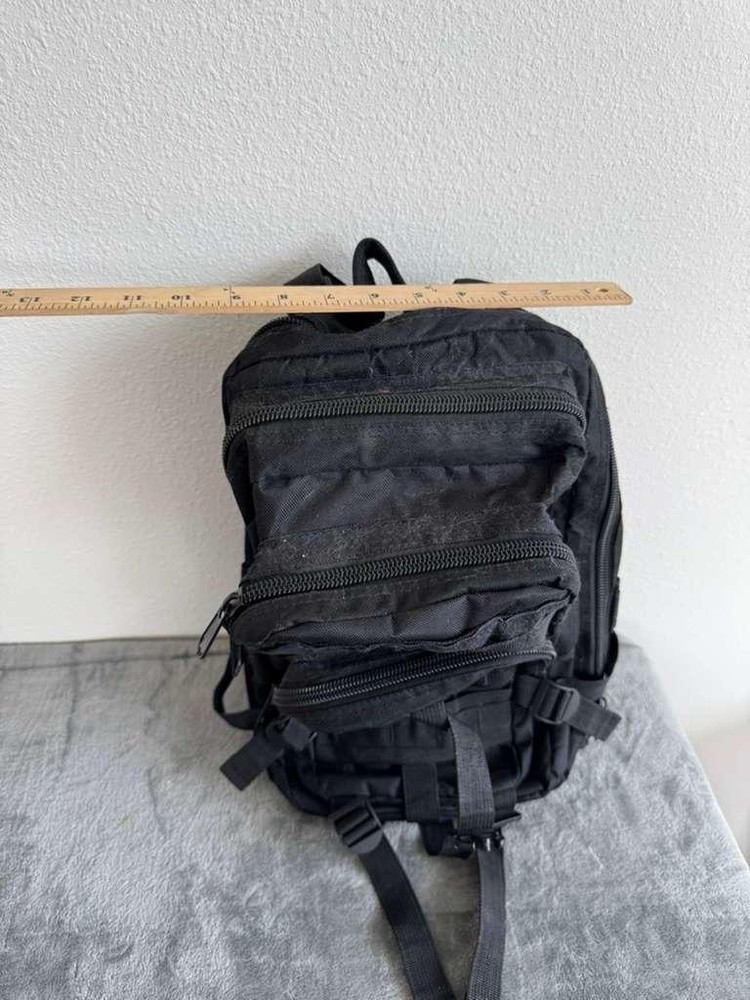 Black Nylon Tactical Backpack Adjustable Straps Multiple Compartments Zip Buckle