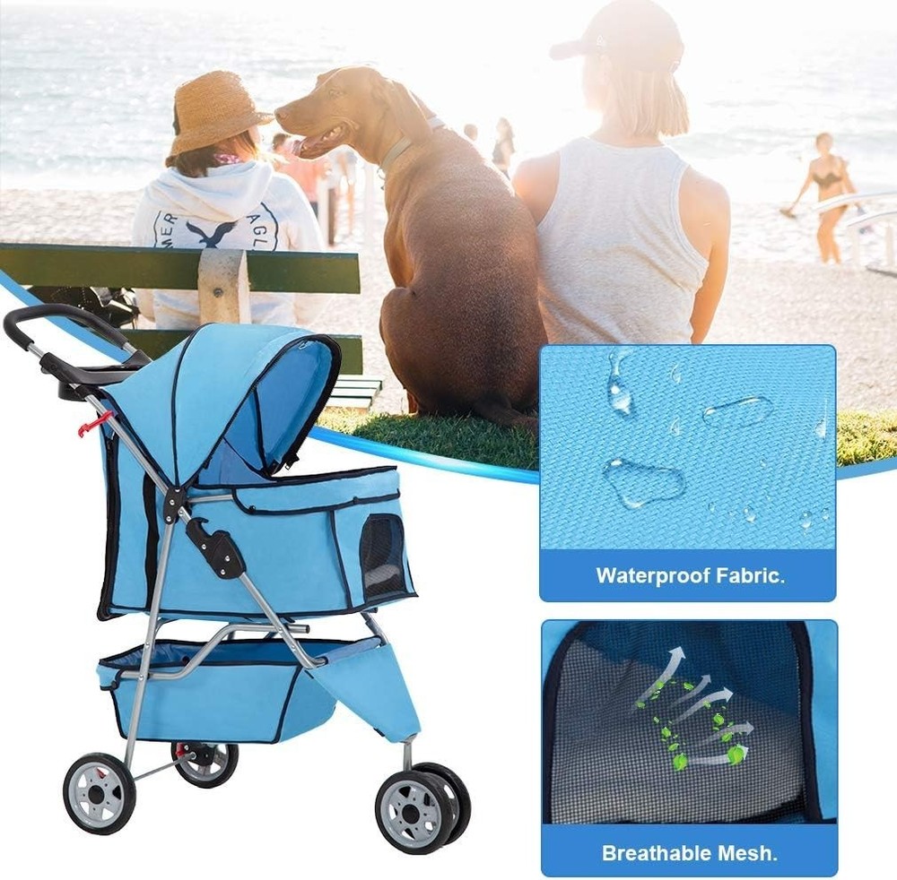 Breathable Mesh Pet Stroller - Lightweight, Foldable Design for Easy Outdoor Use