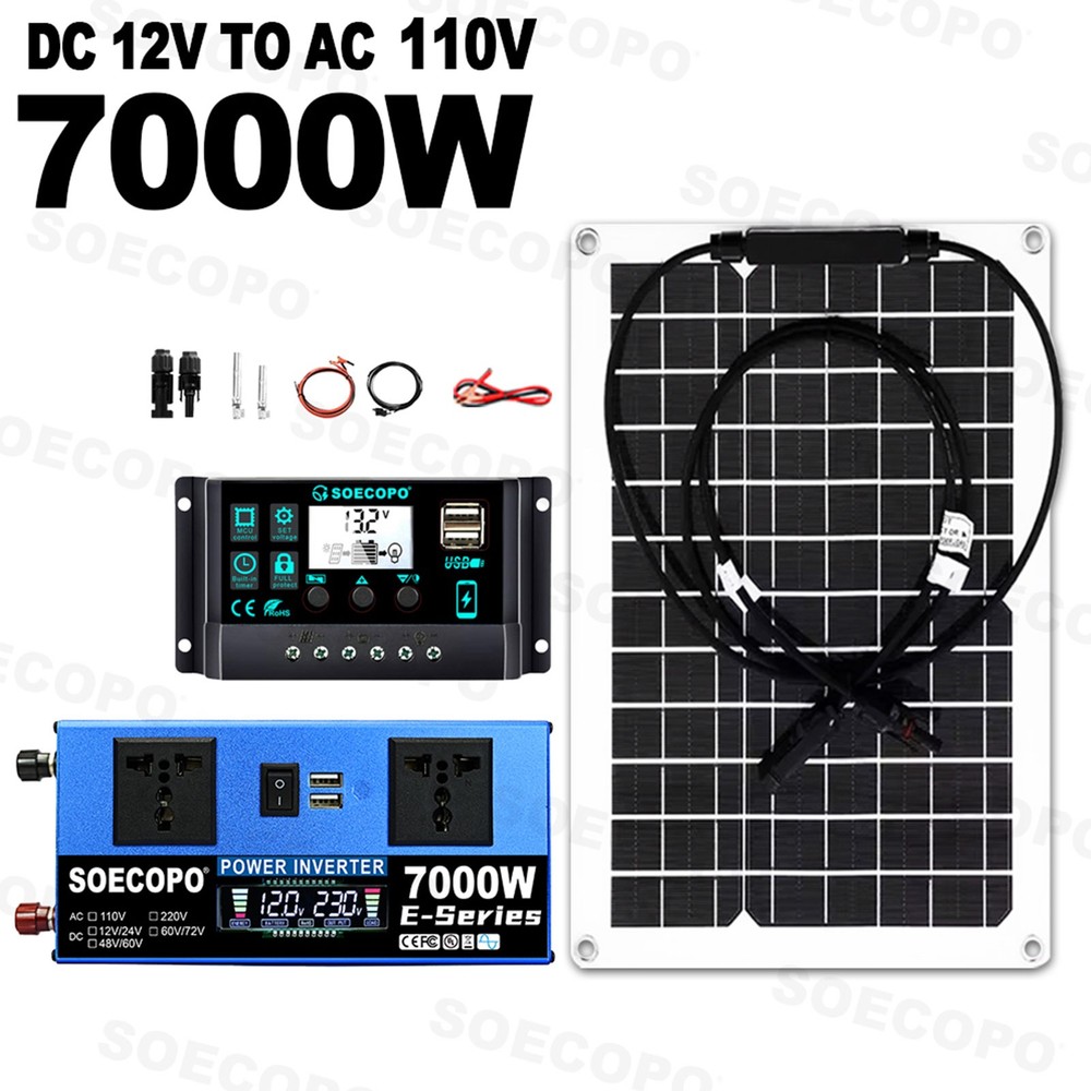 SOECOPO 7000W Peak Solar System Kit Flexible Panel 100A Controller 12V 24V