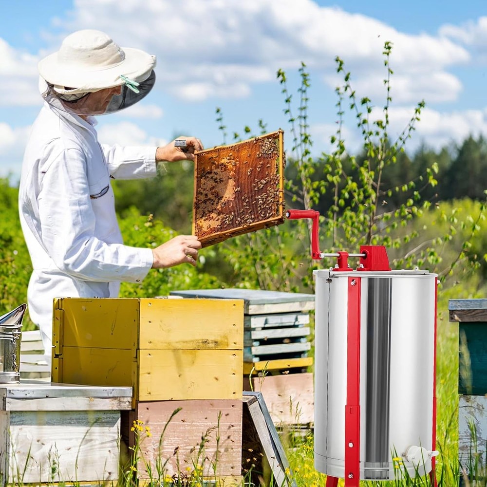Stainless Steel Honey Spinner, Manual 3-Frame Extractor for Beekeeper & Apiaries