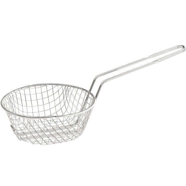 Choice Round Nickel-Plated Coarse Mesh Culinary Basket (select size below)