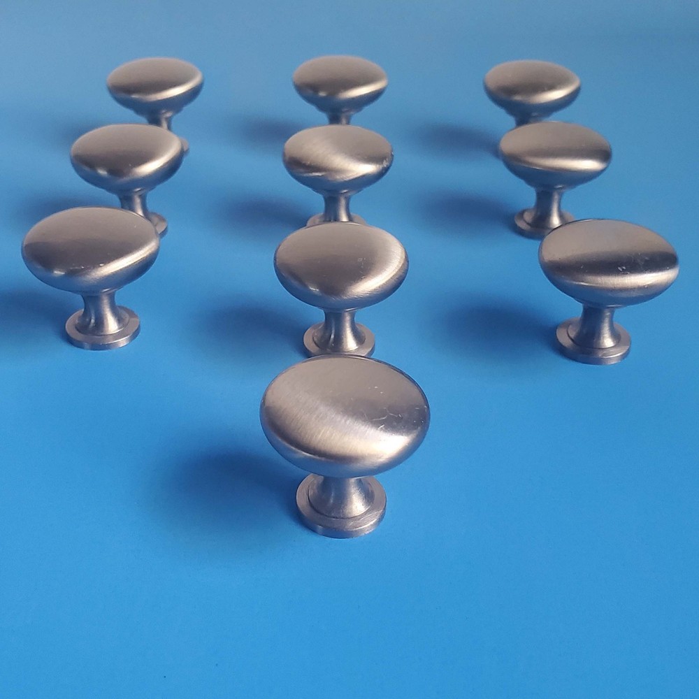 Lot of 10 Brushed Silver Knobs Drawer Pulls with Screws