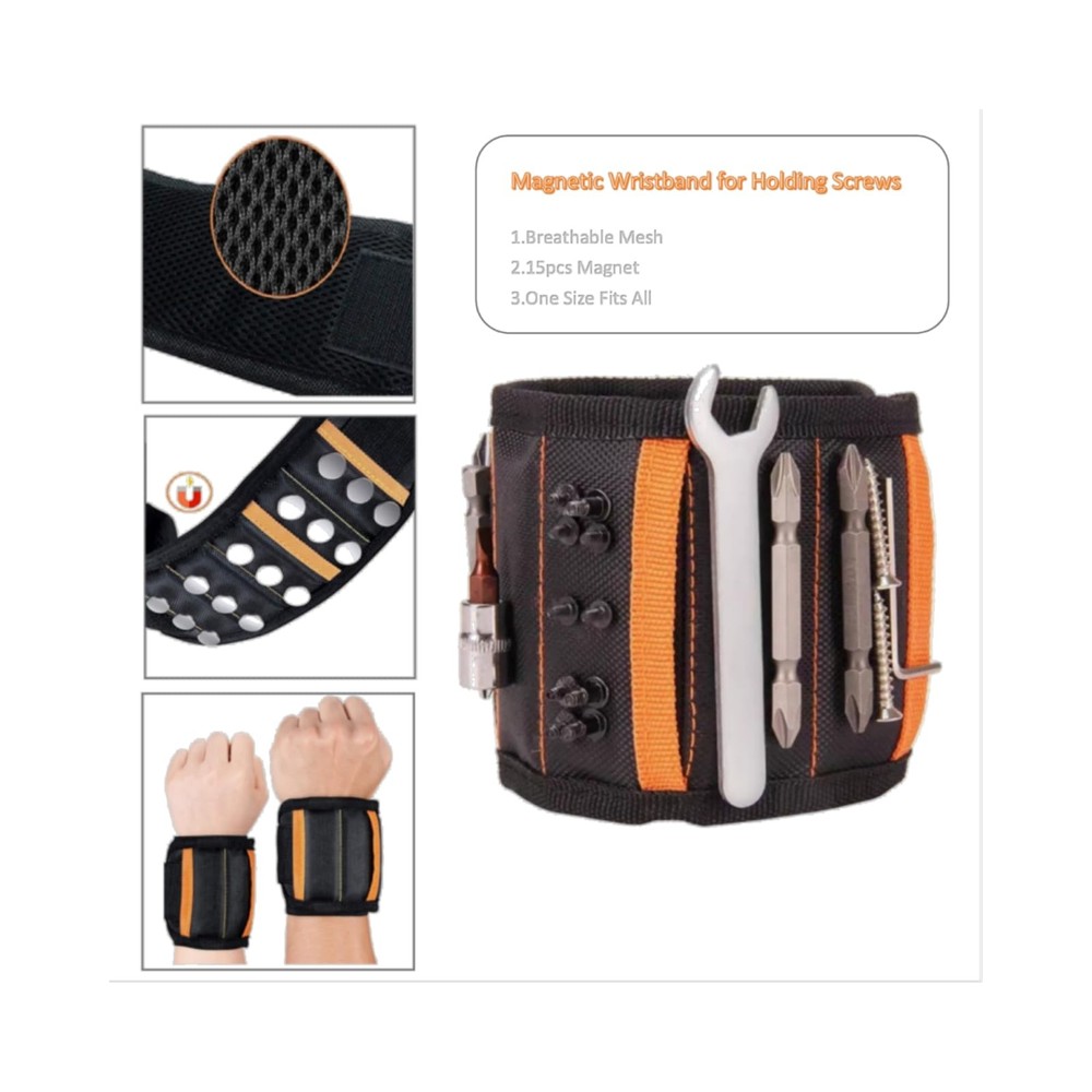 Magnetic Wristband for Tools, Telescoping Pick Up Tool, Small, Black