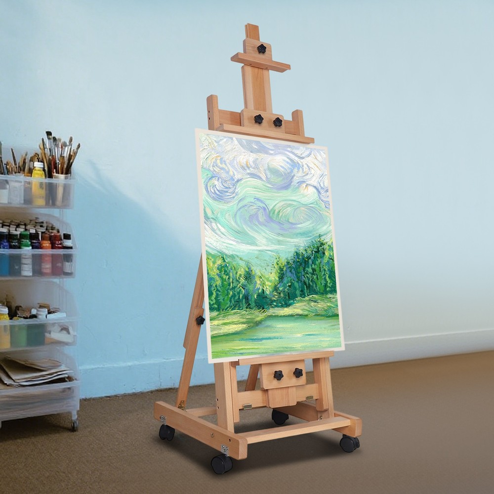 Extra Large Studio H-Frame Easel Adjustable Solid Beech Wood Artist Easel Movabl