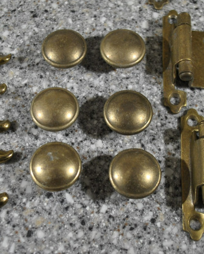 Lot Vtg KBC Cabinet Pull/Knobs, Backplate, Hinges