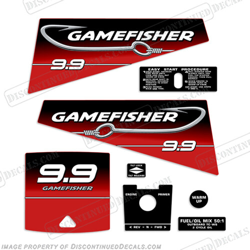 Fits Gamefisher 9.9hp Hook Outboard Motor Engine Decal Kit (1999-2000)