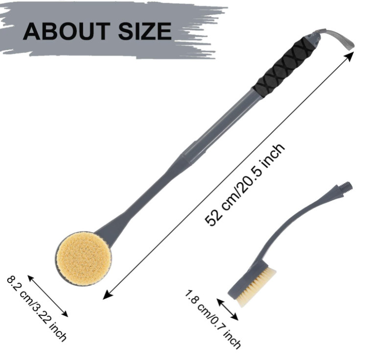 20.5" Bath Brush Long Handle for Deep Cleaning, Back Brush (Grey)