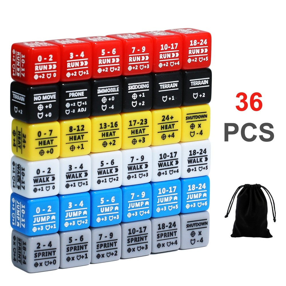 36PCS Battletech Stats Modifier Dice Full Dice Bundle: Movement Heat & Special
