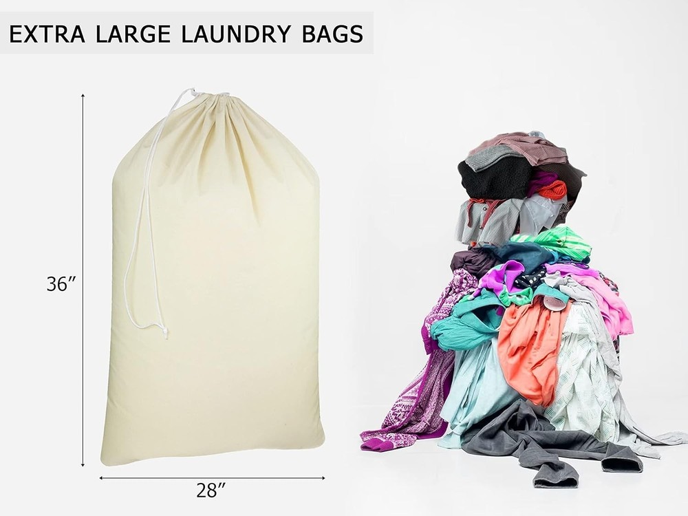 Eco-Friendly 2 Pack Extra Large Cotton Laundry Bags - Versatile & Durable