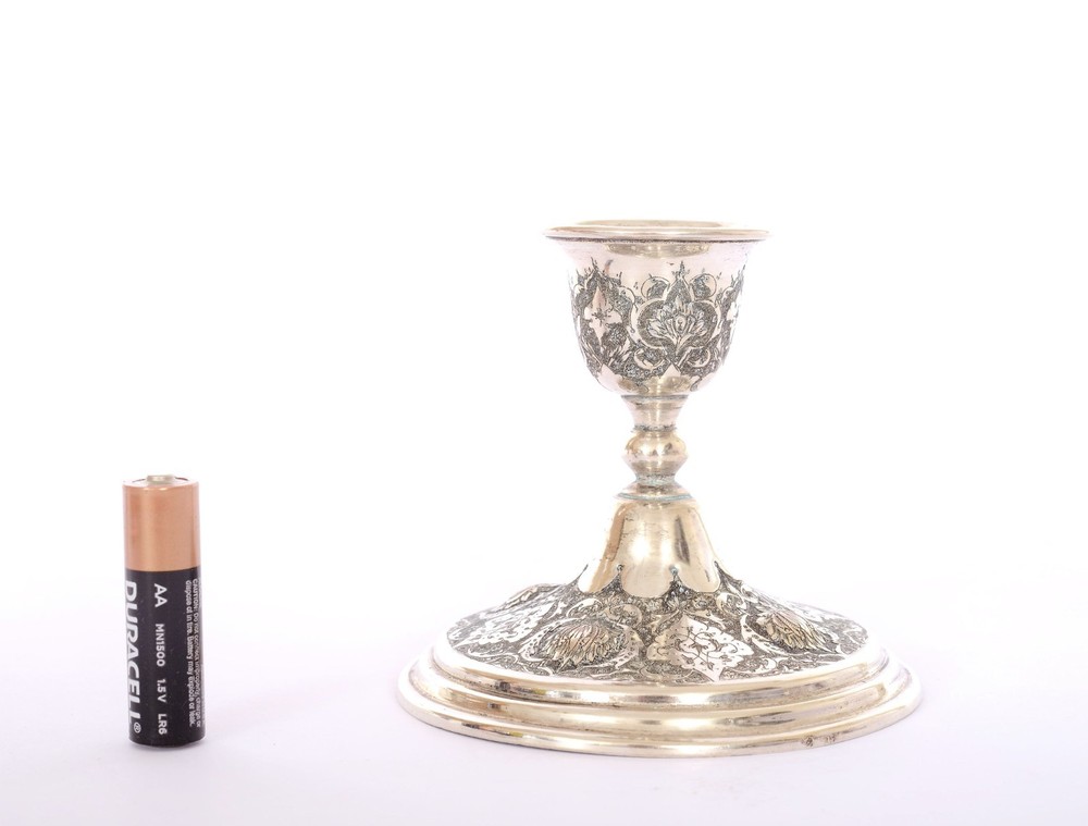 Persian Islamic Solid Silver Repousse Candlestick Candle Holder Marked 135 Gram