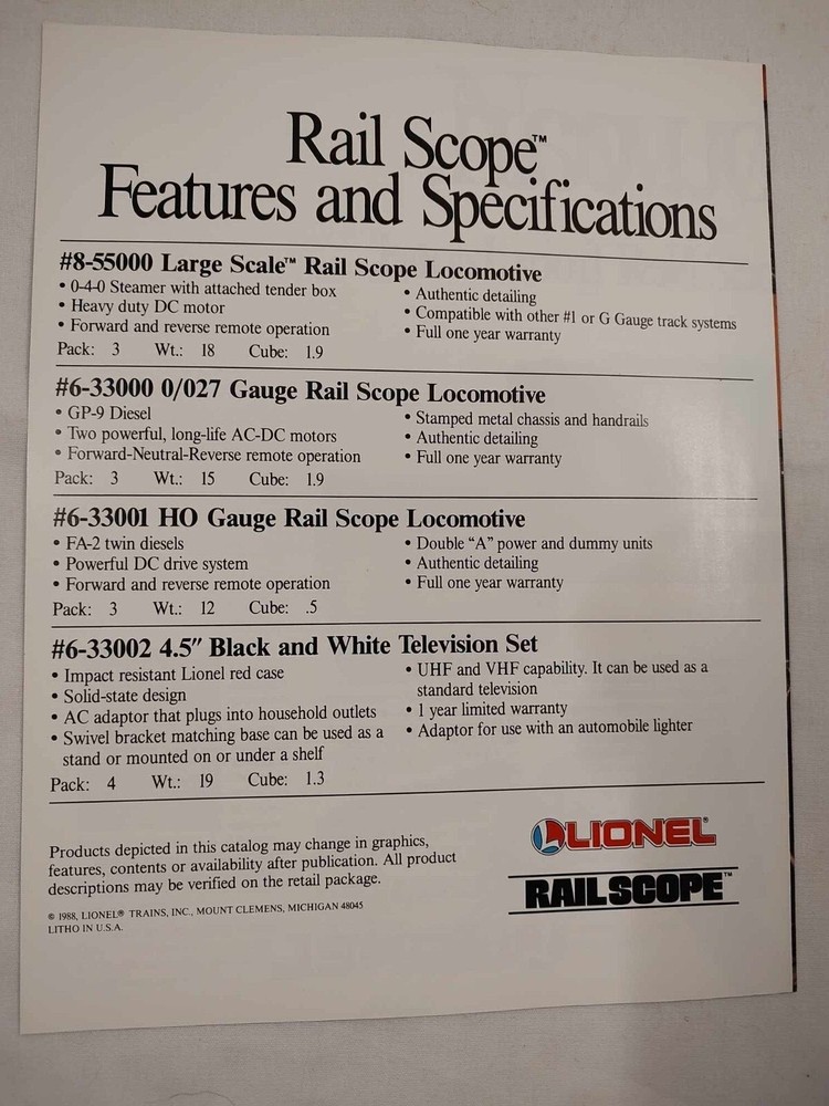 1988 Lionel Trains Rail Scope Flyer