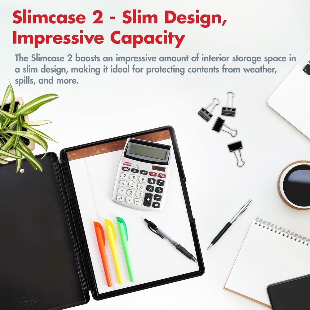 Slimcase 2 Plastic Clipboard with Storage and Side Opening, Black, Office Sup...