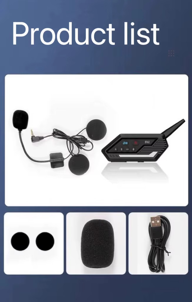 Motorcycle Helmet Bluetooth Intercom 800m Range IP67 Waterproof Call Mic