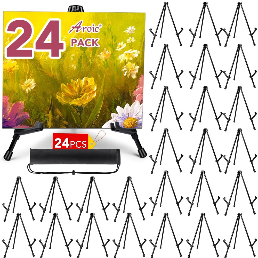 24 Pack 14'' Tabletop Easels, Black Steel Table Top Easels for Display, Adjus...