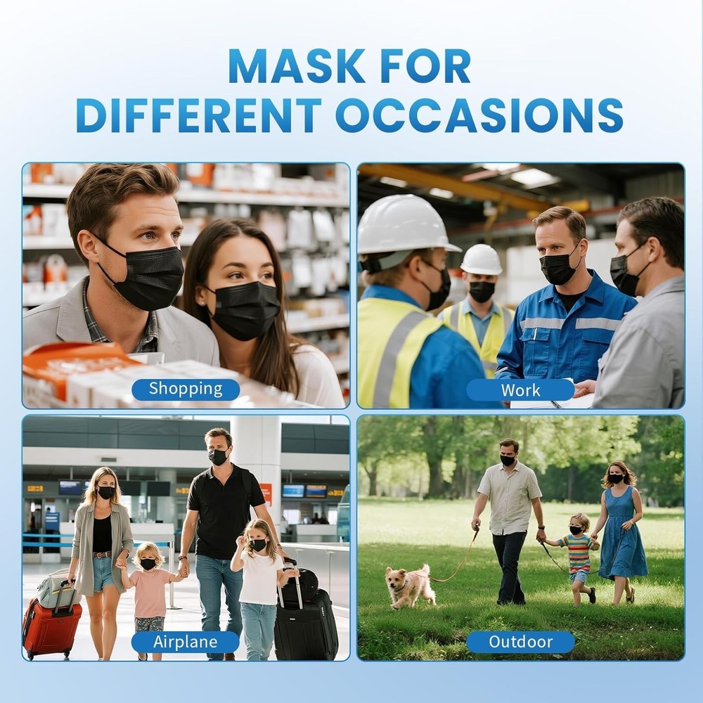 Disposable Face Mask 100 PCS Black 3 Ply
