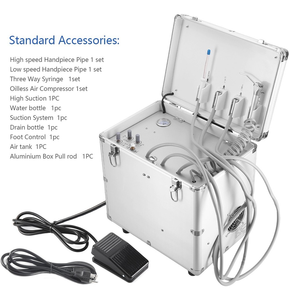 Portable Mobile Dental Delivery Unit Air Compressor Suction Rolling Suitcase 4H