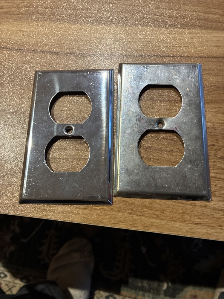 2 Vintage Deep Chrome Duplex Wall Plates