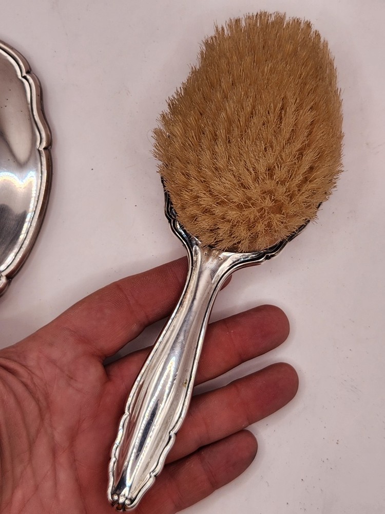 Vintage 835 German Silver Dressing Table Vanity Set Mirror and Brush
