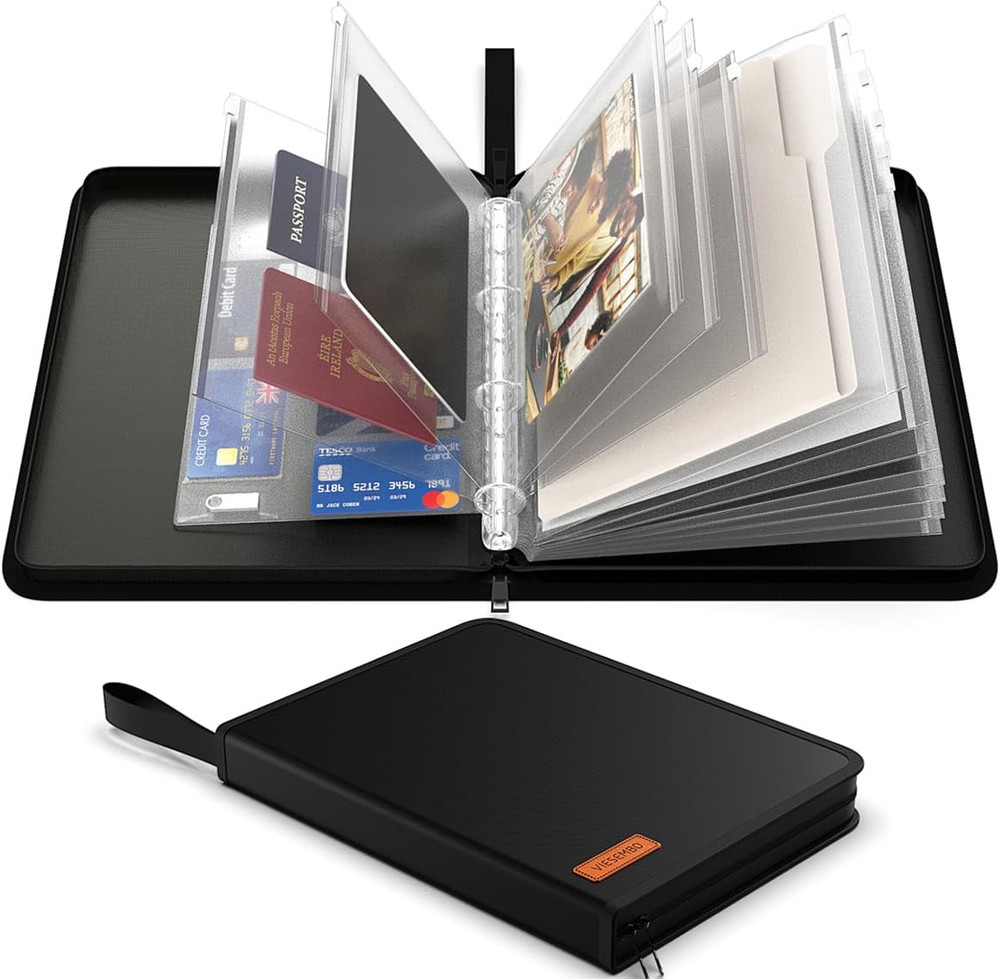 Fireproof Document Organizer Binder with Waterproof Bill Holder (Black)