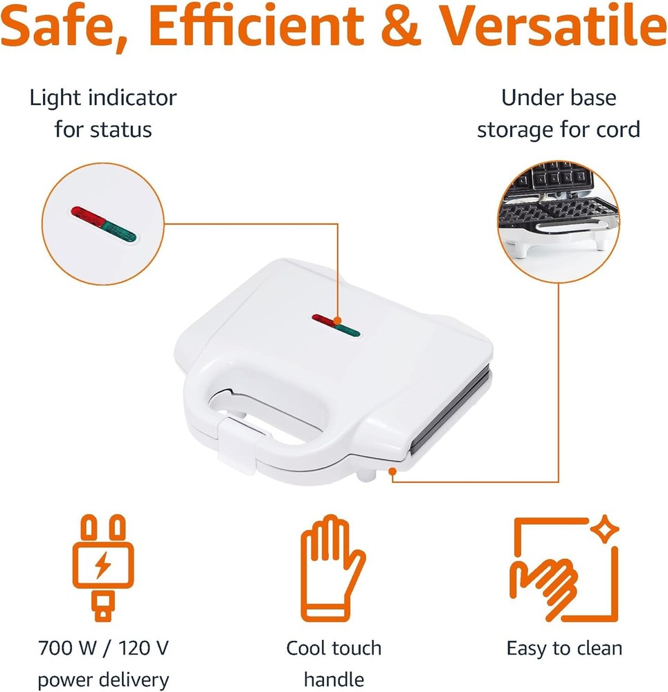 Amazon Basics Waffle Maker 2-Slices White with Non-stick 2-Slice,