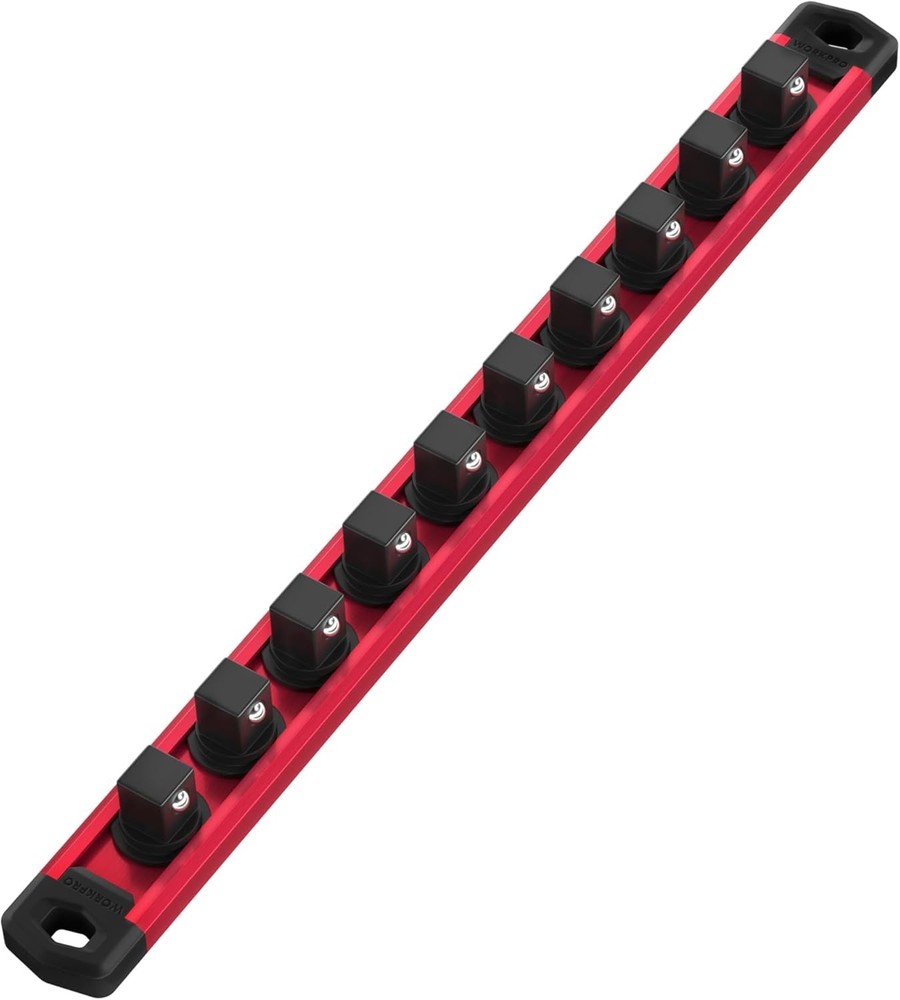 Compact Red Magnetic Socket Organizer - 3/8-Inch Drive with Rotatable Clips