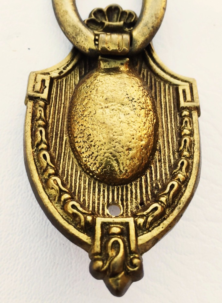 Brass Federal Colonial Shield Backplate Antique Hardware Drawer Drop Ring Pull