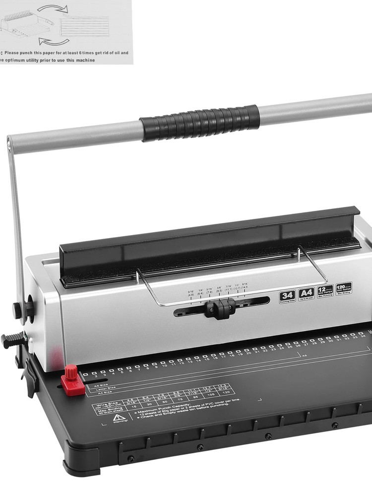 Coil Spiral Binding Machine Book Maker 34-Holes Binding 120 Sheets Punch Binder