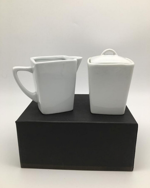 WHITE CERAMIC CREAMER & COVERED SUGAR
