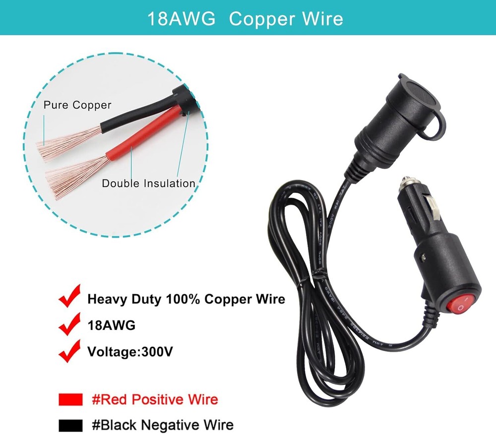 5FT Cigarette Lighter Extension Cord with on off Switch - Car Cigarette Lighter