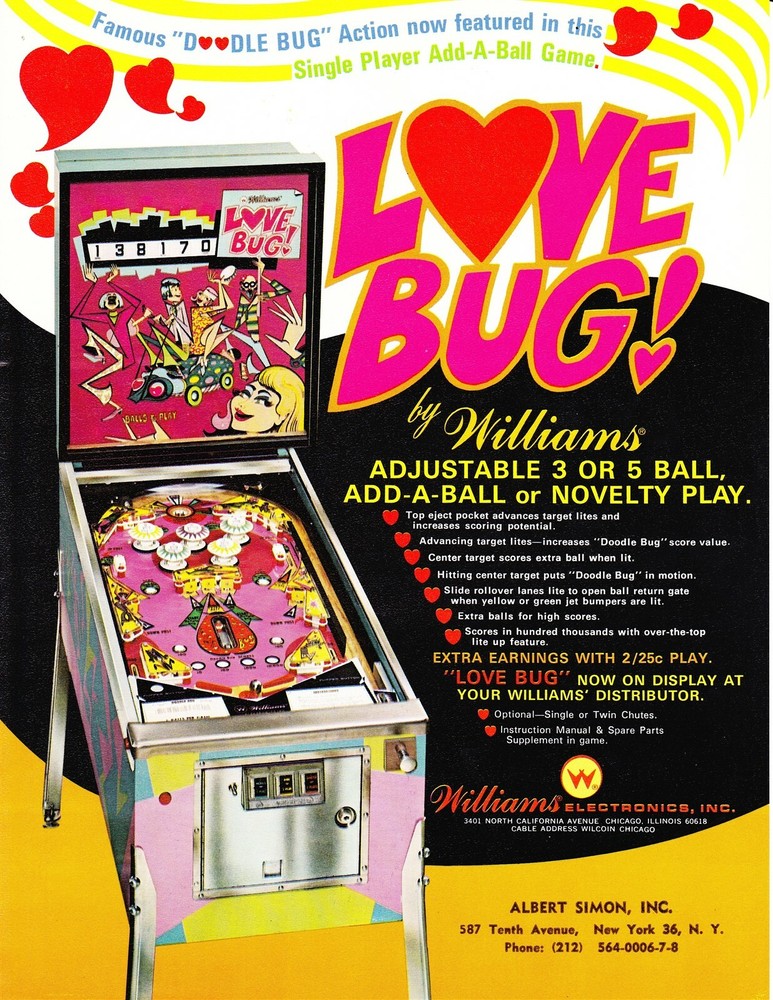 Love Bug Williams Pinball Flyer / Brochure/ Ad - Mint Condition