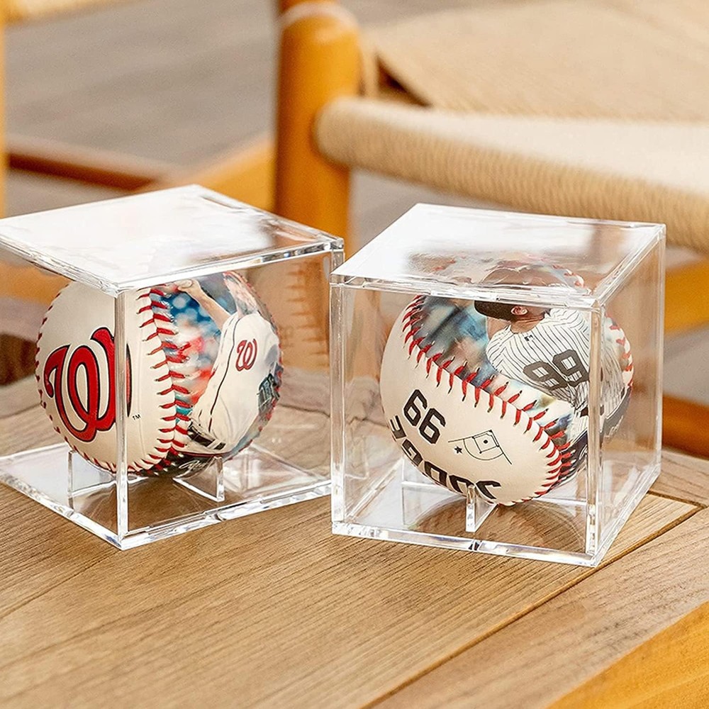 Baseball Display Case, UV Protected Acrylic Cube Holder Square Clear