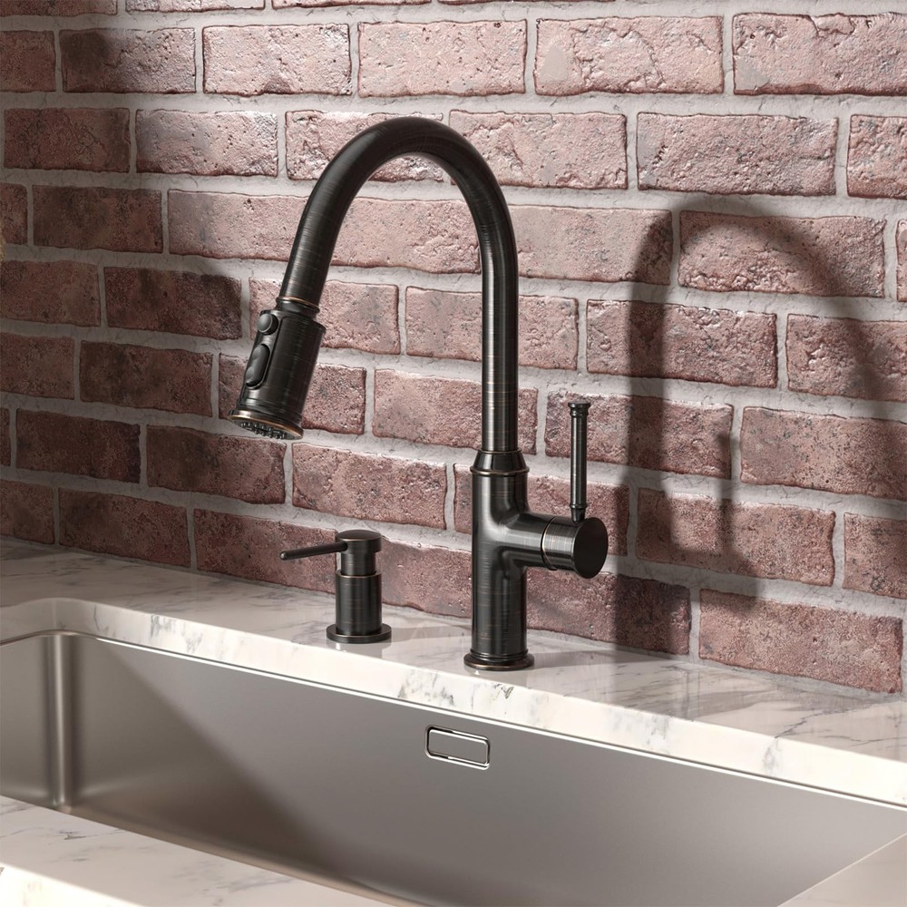 Oil Rubbed Bronze Kitchen Faucet with Pull Down Sprayer, Single Handle Kitche...