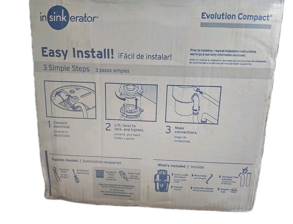 InSinkErator Evolution Compact 3/4 HP Garbage Disposal Quiet Series DAMAGE Box