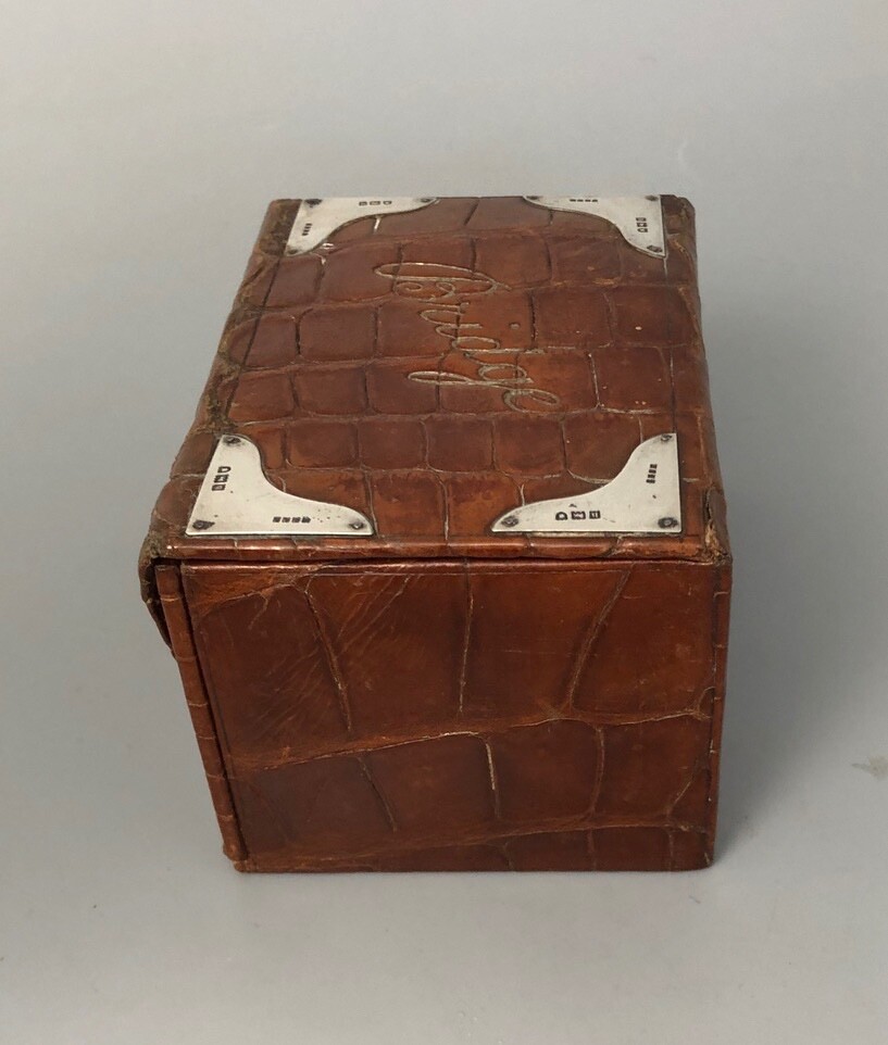 Edwardian Solid Silver Mounted Leather Bridge Box London 1903 ADZX