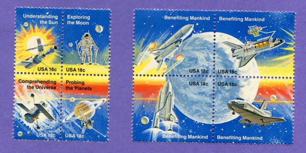 1981 Space Shuttle Benefitting Mankind Exploring the Moon & Sun Stamps MNH