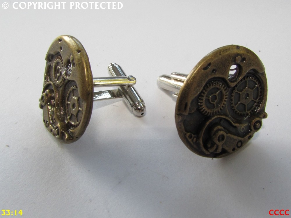 steampunk cufflinks bronze coloured clockwork mechanical gearwheels cogs #CL3