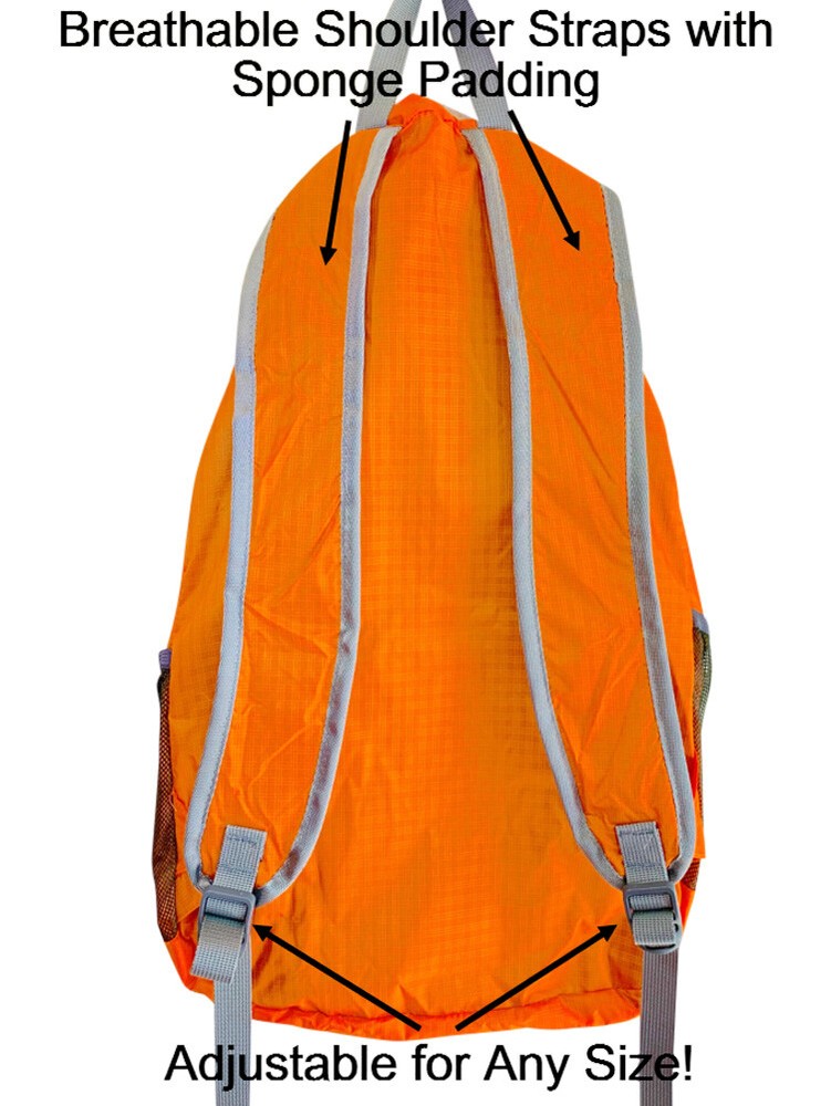 Backpack, Collapsible, Foldable Travel Pack, Packable, Durable--Orange