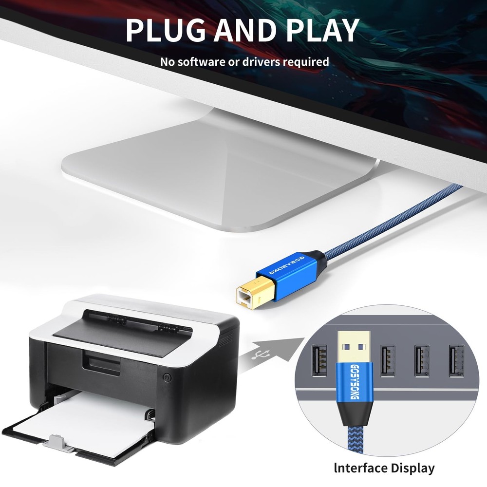 100ft Active USB 2.0 Cable, Type A to B, High Speed 100ft, Blue