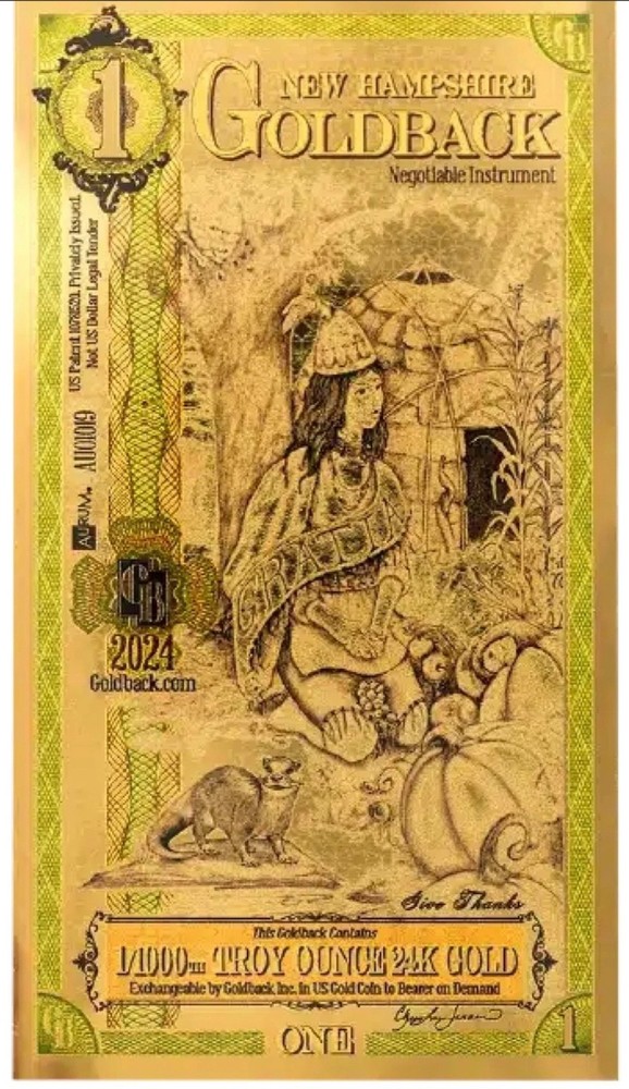 TWO - New Hampshire 1 Goldback Notes